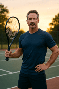 Find A Sport You Love To Get In Shape 3 Man holding tennis racket ready to find a sport that inspires him.