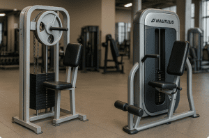 Classic and modern Nautilus resistance machines in a gym