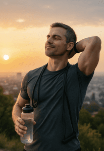 Fit man over 40 starting his morning with energy and focus, healthy lifestyle inspiration. Time To Supercharge Your Fitness After 40