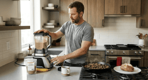 ma in kicthen making meal to strengthen gut health