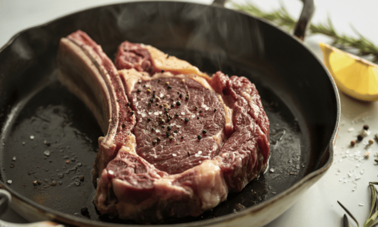 Steak in cast iron frying