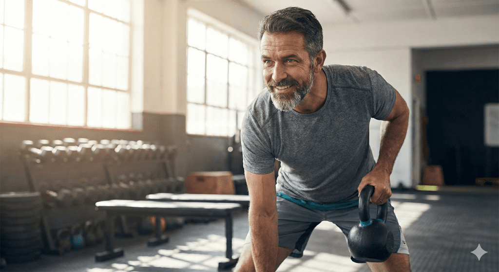 Fitness Starts Today - How Daily Habits Impact Aging 3 Middle aged man strength training to show daily habits impact on aging